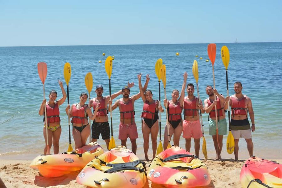 Albufeira: Kayak Tour of Hidden Caves and Secret Beaches - Praia das Salamitras swim time: fun break, not a free-for-all