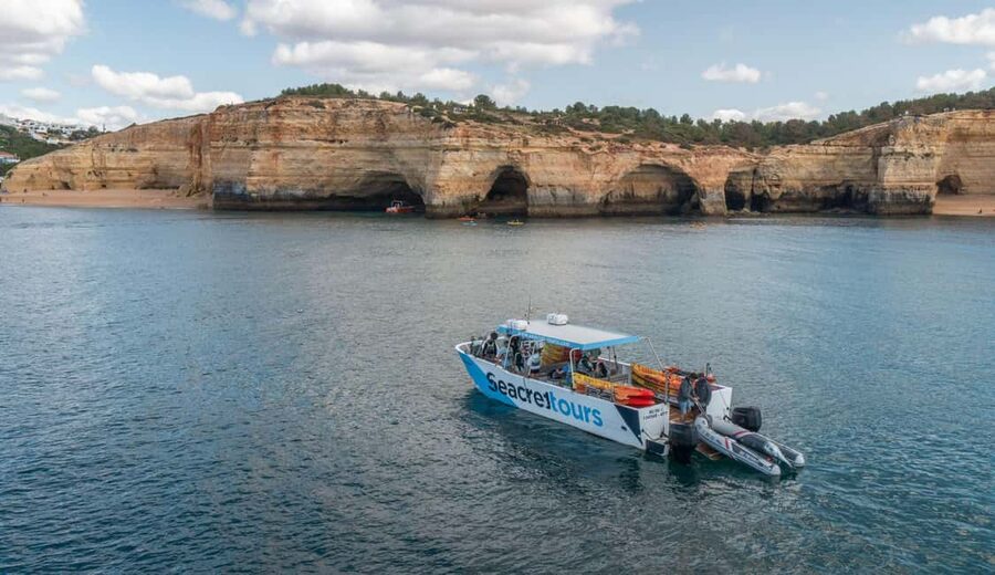 Albufeira Marina: Benagil Cave to Marinha Beach Kayak Tour - Benagil Cave from the water, with a strict protected-area rule