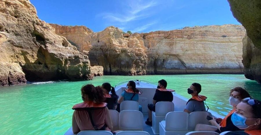 From Portimão: Algar de Benagil and Sea Caves Boat Tour - São João do Arade to Carvoeiro, the coast viewed from a moving river canal