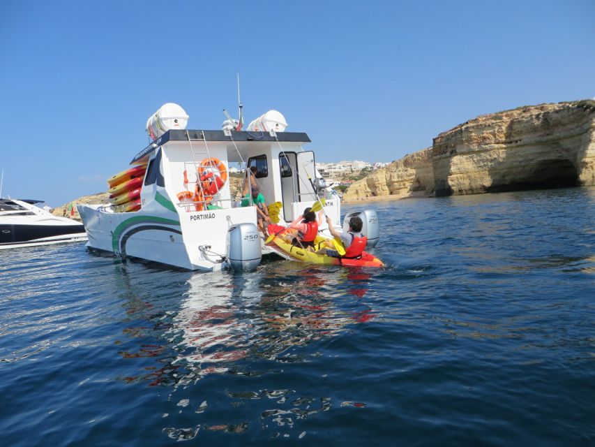 Portimão: Private Benagil Caves Catamaran and Kayak Tour - Praia da Marinha: the swim and short second kayaking stretch